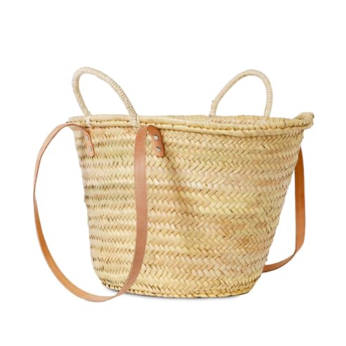 Solart Liz Xtra Large Basket Bag – 100% Organic & Handmade in Barcelona, Spain | Eco-Friendly Tote Bag with Cream Leather Straps | Stylish Handbag for Women, Perfect for Travel, Shopping, and Picnics