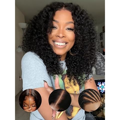 Sunber Bye Bye Knots Curly Pre Cut Lace 7x5 Lace Front Glueless Curly Put On Go 3S Wear Curly Human Hair Wig Pre Bleached Invisible Knots 150% Density Pre Plucked with Baby Hair 16Inch for Beginner Cover