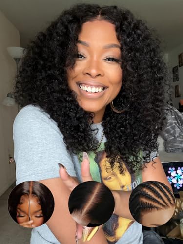Sunber Bye Bye Knots Curly Glueless Human Hair Wig Pre cut 7x5 HD Lace Front 22"