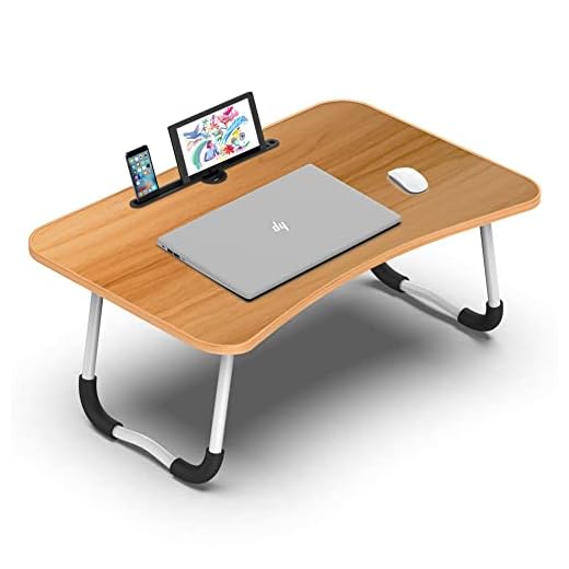 WEYO Laptopbord laptopbord skrivbord skrivbord för säng och soffa, notebookstativ multifunktionellt bord vikbart bord bärbar frukosttablett vikbar skrivbordsunderlägg med iPad-plats, 60 x 40 x 27 cm – bambu