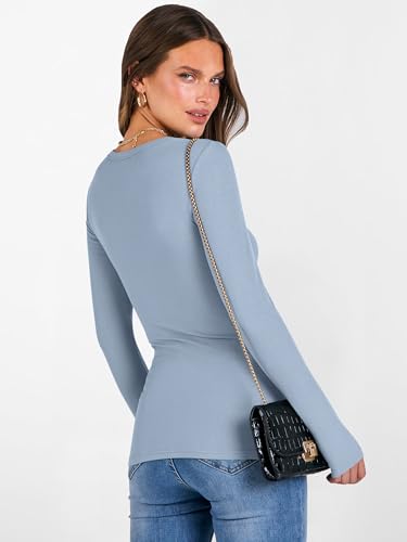 Image of ANRABESS Women's Boat Neck Long Sleeve Shirts Rib Knit Slim Fitting Tops Basic Tees 2026 Casual Comfy Fall Outfits Clothes