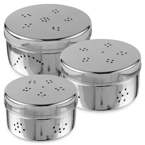 KSJONE Stainless Steel Coriander Dabba with Air Ventilation, Food Storage Containers, Puri, Dhaniya, Sprout Maker, Dryfruits, Gifts for Cooks, Fridge Herb Storage for Herbs & Vegetables, Set of 3