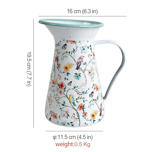Enamel Pitcher with Wide Handle Vintage Metal Farmhouse Pitcher Vase Flower Decoration for Tabletop, Office, Home, Gift And Iced Tea, Coffee, Cold Drinks by Z&Z ornamentorum - Used condition - Image 3