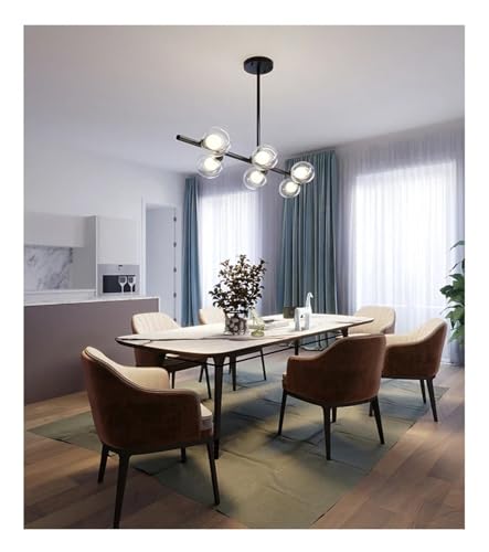 Lustre salle à manger anti éblouissement avec suspension 6 globes verre blanc LED