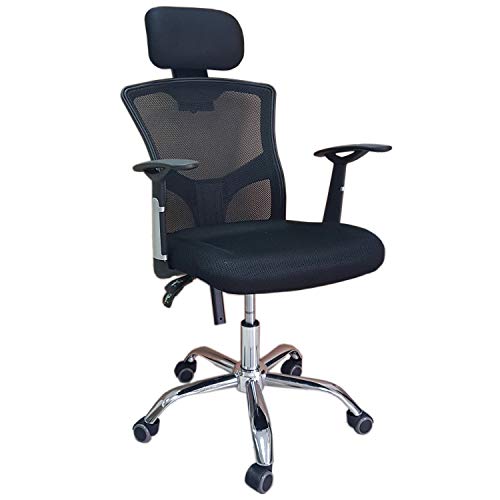 DynaSun Home Office Swivel Chair in Polyester, Fabric and Net Presidential Armchair with Ergonomic Backrest, Inclination, Head Support, Adjustable Height