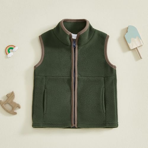Image of Toddler Baby Boy Fleece Outerwear Vests Sleeveless Zipper Jacket Solid Color Vest Coat Spring Fall Winter Clothes