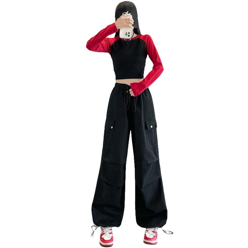 Pantalon cargo pour femme JYHBHMZG en coton délavé décontracté taille haute - 5