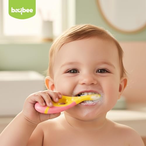 Image of Baybee Ultra Soft Baby Toothbrush | BPA-Free Smooth & Safe Baby Oral Cleaner for New Born | Silicone Brush for Massaging & Cleaning Gums for Babies | Easy Grip Handle Toothbrush for Kids 2-5 Years (Pink)
