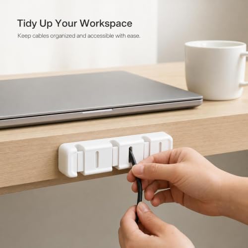 Organizador de cables para escritorios, clips para cables para hogar y oficina, gestión de cables, rosa con varillas blancas miniatura 2