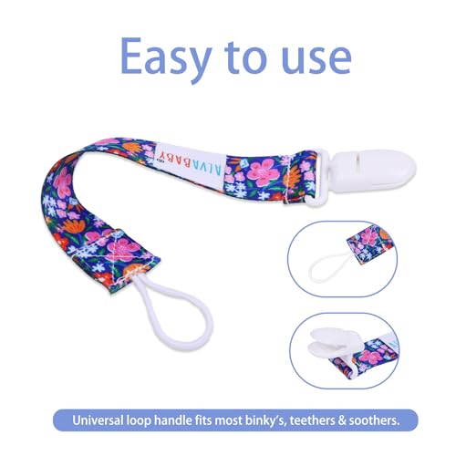Image of ALVABABY Pacifier Clips 8 Pack Floral Paci Clip Holder Leashes Fits Most Pacifier Binkie Styles Teethers