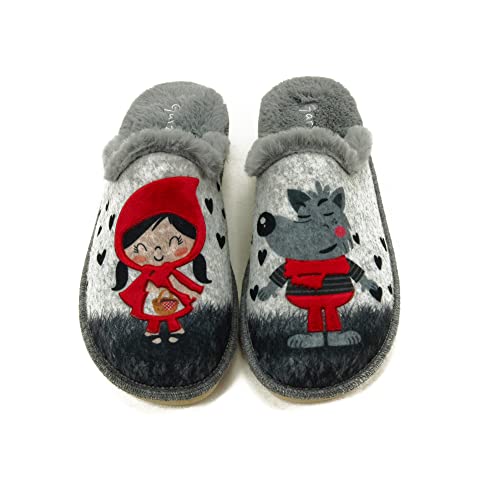 GARZÓN ZAPATILLAS CASA CAPERUCITA LOBO MUJER - 41, Gris