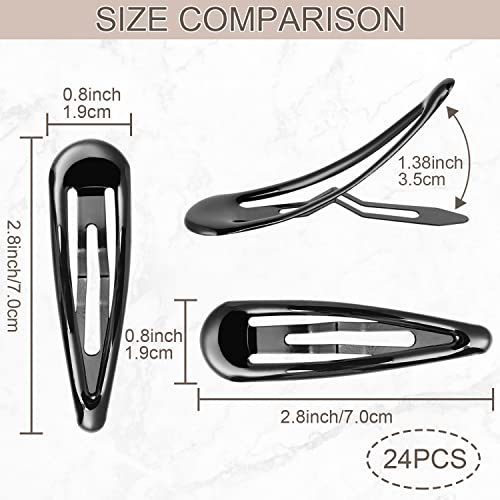 Large Metal Snap Hair Clips - 2.8 Inches, 24 Pcs, 4 Colors Assorted, Coated Smooth Surface, Basic Hair Barrettes, Happi Mangala Jumbo Hair Snap Clip - Black Blonde Brown Grey #TOP2