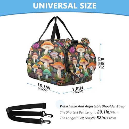Mushroom Youth Sports & Travel Duffle Bag with Shoe Compartment,Waterproof Gym Bag for Girls and Boys (Overnight Essentials Organizer)3