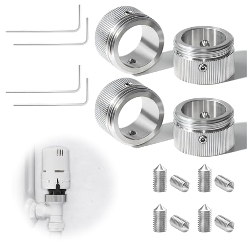 Adaptateurs de Thermostat de Radiateur M30 x 1,5, Vanne de Radiateur en Acier Inoxydable, Valve de Chauffage pour RA RAV RAVL, Diamètre Intérieur 22 mm, avec Les Bandes, Clé Hexagonale, Lot de 4