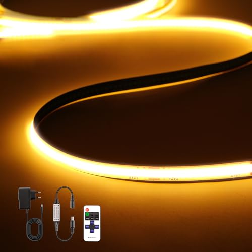 COB LED-strip, 1 m dimbaar, 24 V warm wit, 2700 K, 320 LED's/m, met RF-afstandsbediening, flexibele LED-strip voor slaapkamer, huis, kast, doe-het-zelfverlichting
