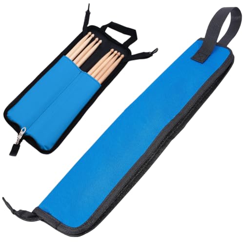 Image of GORGECRAFT Drum Stick Bag Portable Drumstick Zipper Bag with Handle 47cmx20cm Drum Stick Holder with Floor Tom Attachments Blue Carrying Handbag for Percussion Drumstick Mallets Brushes Storage