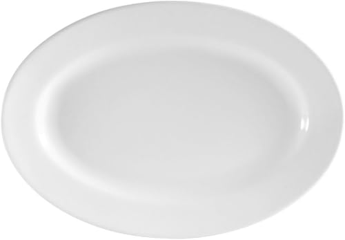 Miniatura 2 de CAC China REC-14 - Bandeja ovalada de cerámica con borde enrollado, 12-12 x 8-58 pulgadas, color blanco americano, caja de 12