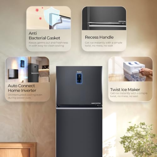 Image of Haier 328 L 2 Star Frost Free Triple Inverter Double Door Refrigerator with Digital Touch Display & Spacious Fresh Zone (HEF-332GBLA-P, GE Black, 10 In 1 Convertible Modes, 2026 Model)