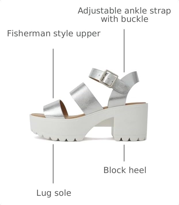 Image of Soda ACCOUNT ~ Women Open Toe Two Bands Lug sole Fashion Block Heel Sandals with Adjustable Ankle Strap