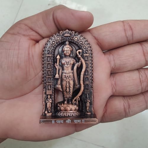 Craftam Metal Small Ram Lalla Idol Murti Ayodhya for Car Dashboard Home Decor,Home Temple Mandir Pooja, Gift, Car Dashboard (Copper Color, Height - 2.7 Inch)