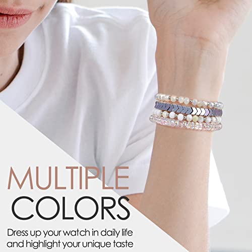 Image of MOFREE Beaded Bracelet Compatible with Apple Watch Band 38mm /40mm /41mm /42mm, Fashion Elastic Stretch Women Bands for iWatch Series 11 /10 /9 /8 /7 /SE /6 /5 /4 /3 /2 /1 iPhone Watch Strap Bands Iridescence
