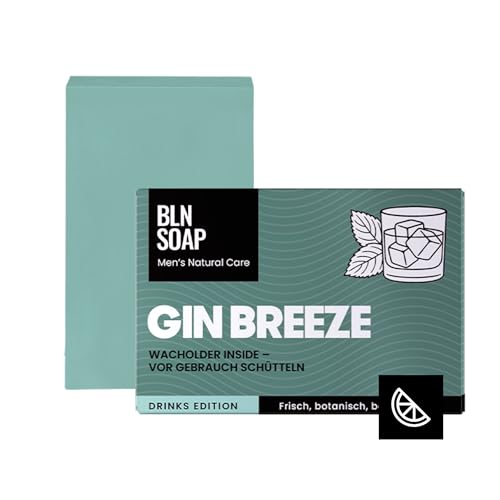 Gin Breeze Feste Männerseife: Natürliche Seife für Männer, Hand, Körper & Haare, Körperseife Gurke & Limette Mann, Shampoo Nachhaltig, Vegan, 3-in-1 Duschseife Herren, Festes Duschgel, 135 g, BLN SOAP
