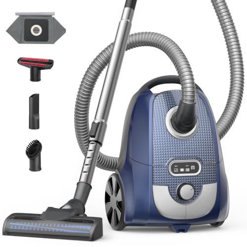 Aspiron Canister Vacuum,1700W/45KPA Bagged Vacuum Cleaner,Easy to Push