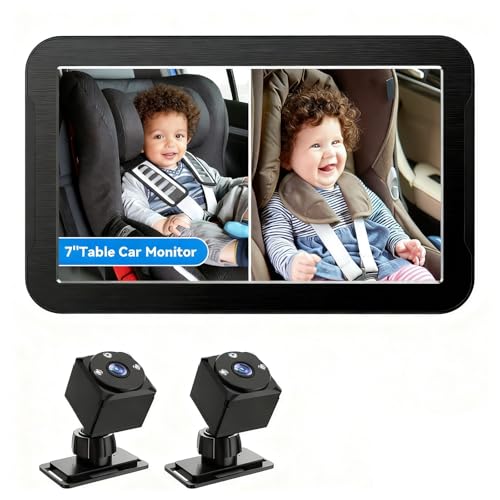 Image of Baby Car Camera for 2 Kids 1080P Split-Screen Monitor Dual Cam Rear-Facing Cameras IR Night Vision 360 Rotatable Backseat Screen, Car Seat Mirror Alternative (2 Cameras with 7'' monirtor)