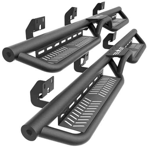 SOENBOO Crew Cab Running Boards Side Steps Compatible with 2009-2014 Ford F150 F-150 SuperCrew Cab Super Duty, Two Stairs Design Side Rail Nerf Bar Rock Sliders (4 Full Size Doors, Star Logo)