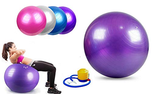 SturdyFoot - Pelota de ejercicio antiexplosión y extra gruesa, bola suiza con bomba, bola de nacimiento para yoga, pilates, fitness, embarazo y trabajo, color morado, tamaño 65cm
