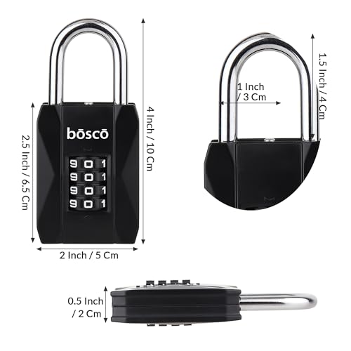 Image of BOSCO Heavy Duty Combination Padlock for Door, Gate, Gym Locker, Main Gate - Keyless Number Lock with Adjustable Shackle - Strong Security Lock for Indoor & Outdoor Use (Black, 1 Pack)