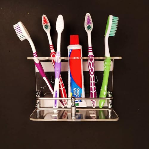 Image of self Adhesive Wall Mounted Acrylic Toothpaste Holder,Toothbrush Stand,Toothpaste Tubler for Bathroom Organizer Rack for Home(Clear Acrylic)