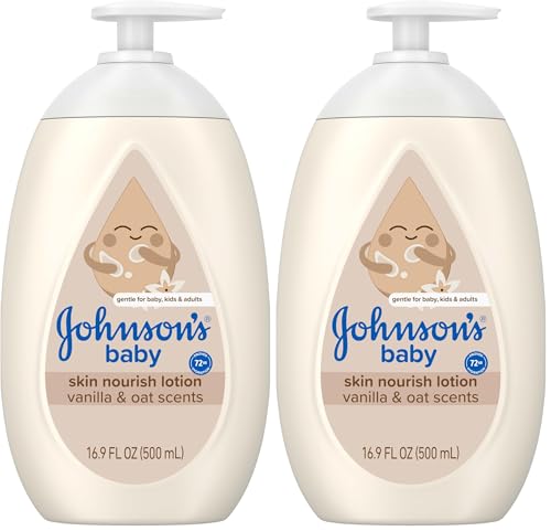 Image of Johnson's Skin Nourishing Baby Lotion, Vanilla & Oat Scents, Hypoallergenic Baby Body Lotion for 72 Hour Hydration Until Baby's Next Bath Moisturizes & Protects from Dryness, 16.9 fl. oz (Pack of 2)