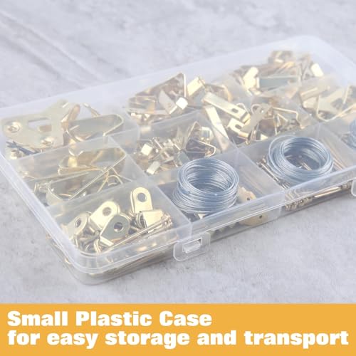 Image of SPEEDWOX 309Pcs Heavy Duty Picture Hanging Kit Picture Hangers Picture Hanging Assortment Kit with Hooks, Single Hooks, Serrated Hooks, Small Half-Circle Hooks, Gold Small Lamb's-Eye Hooks, Wire