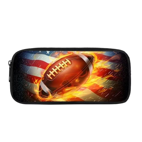 Image of Fire Football Preppy Pencil Case for School Supplies,American Flag Pencil Pouch with Zipper,Pencil Bag for Teen Boys Girls,Aesthetic Journaling Supplies