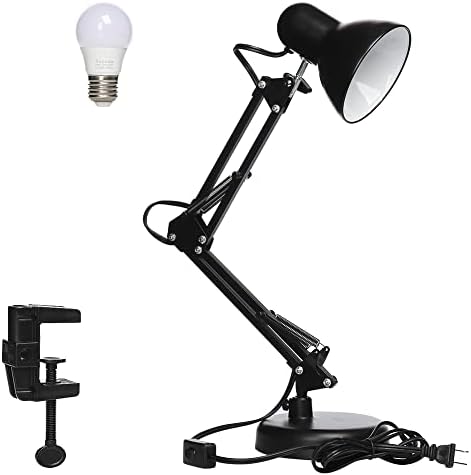 Gupuzm Led Desk Lamp with Clamp - Swing Arm Desk Lamp with 1 LED Cold Light Bulbs 6500K - Folding Table Lamp，Used for Office, Work, Study, Dormitory Reading and Eye Protection Desk Lamp (Black-01)