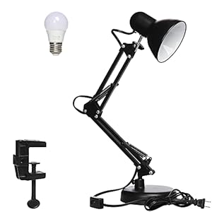 Gupuzm Led Desk Lamp with Clamp – Swing Arm Desk Lamp with 1 LED Cold Light Bulbs 6500K – Folding Table Lamp，Used for Office, Work, Study, Dormitory Reading and Eye Protection Desk Lamp (Black-01)