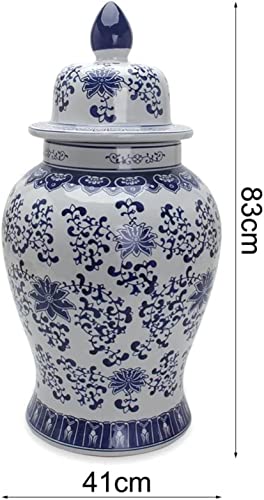 Uzouri Chinese Decorative Ceramic Ginger Jar Traditional Blue And White Porcelain Temple Jar For Home Decoration (Size : 49Cm X 26Cm) #TOP1