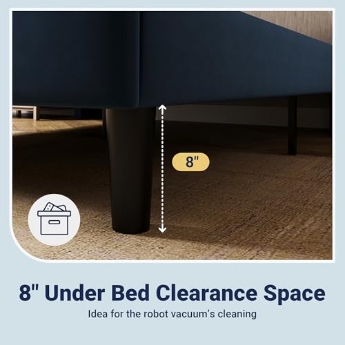 Image of Allewie Queen Size Platform Bed Frame with Velvet Upholstered Wingback Headboard, No Box Spring Needed, Under Bed Storage Space, Wooden Slats, Modern Mattress Foundation, Easy Assembly, Blue