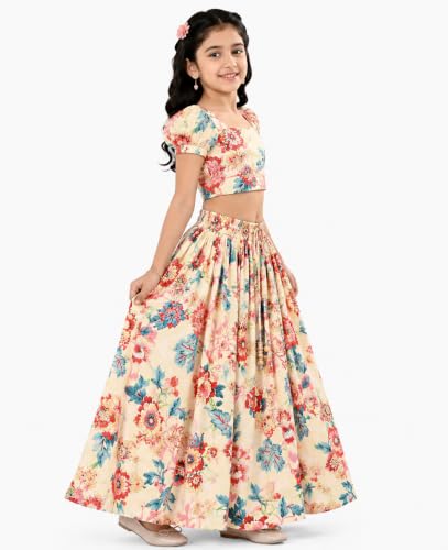 Image of GORLYA Girl's Rayon Printed Traditional Lehenga with Puff Sleeve Designer Choli Set
