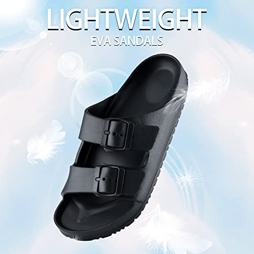 Dl Women's Slides-Sandals Double Buckle Slip On-Summer-Slippers Adjustable Eva-Sandals Black Waterproof Swim Pool Bath Shower Shoes For Women Comfortable Non Slip #TOP2