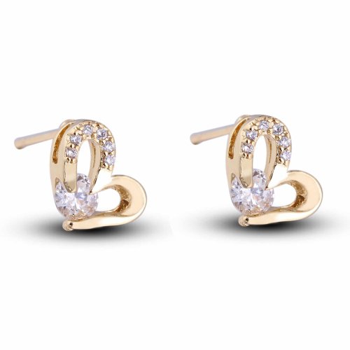 Vktech New Trendy 18K Gold Plated Cute Heart Shaped Stud Earrings with Rhinestone