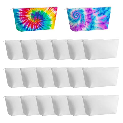 Image of Sanwuta 20 Pcs White Cotton Makeup Bags for Tie Dying, Items Things to Tie Dye, Blank Pencil Case Cotton Cosmetic Bags for Large Groups Dye Party Supplies (9 x 4.7 x 1.77'',Wide)