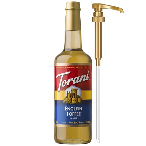 Torani Coffee Syrup, English Toffee Flavored Syrup for Drinks, Glass Bottle with Pump Included, 25.4 Fl Oz