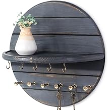 Rebee Vision Pine Wood Rustic Key Holder Wall Mount for Farmhouse Decor Key and Mail Holder for Wall with Shelf and 11 Hooks Hanging Mail Organizer for Room Decor Aesthetic Royal Blue