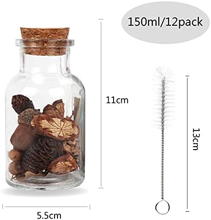 Yishik 150ml Clear Glass Jars with Cork Lids,12 Pack Spice Jars 5oz Kitchen Storage Glass Bottles Cork Jars for Candy,Herbs,Tea Leaves,Seasoning
