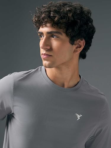 Image of TECHNOSPORT Men's Slim Fit Solid Crew Neck T-Shirt, Cotflex Quick Dry Wrinkle Resistant Polyester Sports Tee for Gym, Running, Training, Sports