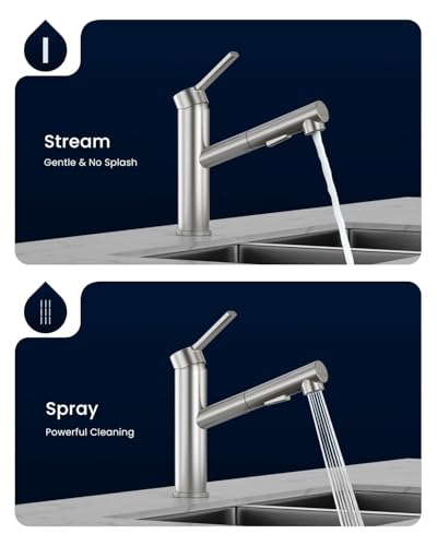 Dayone DAY-APS248-BN Modern Bar Kitchen Faucet With Pull-Out Sprayer Brushed Nickel, Rv Single Handle Kitchen Sink Faucets Low Arc Stainless Steel thumb #2