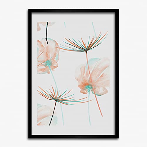 Tableau fleurs sauvages sous cadre en bois 50x70 cm pour salon lumineux