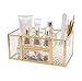 FSyueyun Vanity Makeup Organizer Glass Vintage Brass Frame Make up Organizer Holder Cosmetic Storage Display Case for Skincare Perfume Dresser Countertop -Gold